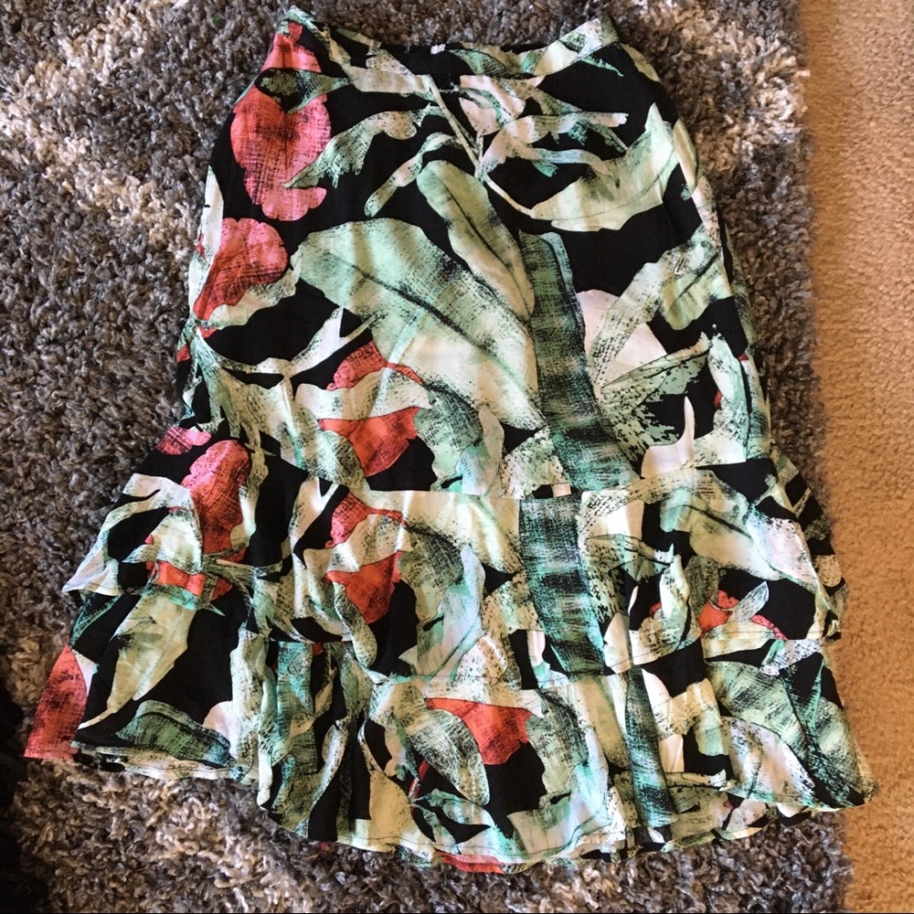 Tropical print midi skirt